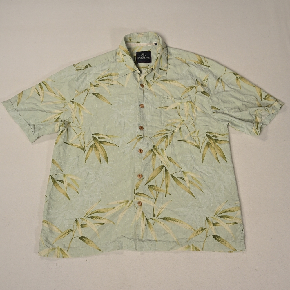 Jamaica Jaxx Shirt Mens Large Silk Hawaiian Floral Camp Loop Collar Botanical
